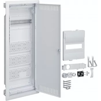 HAGER Volta Hybrid Unterputz-Verteiler, 12 Module, 1 Reihe, 3 Montageplatten, 230V Steckdose, Weiß (RAL 9010)