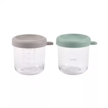 BEABA Glass Jar Set mit Deckeln 2 x 250 ml Salbeigrün/Gazelle