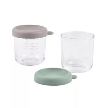 BEABA Glass Jar Set mit Deckeln 2 x 250 ml Salbeigrün/Gazelle