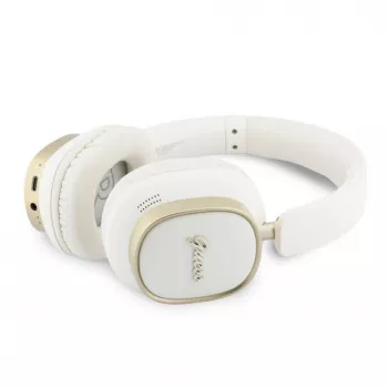 Guess Bluetooth ENC Rectangle Metal Script Over-Ear Kopfhörer Weiß