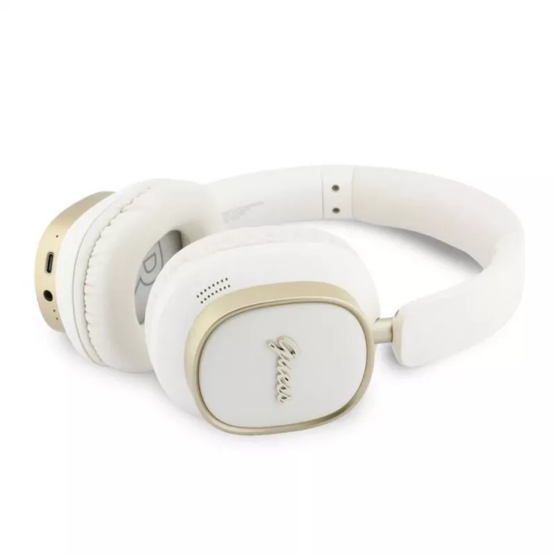 Guess Bluetooth ENC Rectangle Metal Script Over-Ear Kopfhörer Weiß