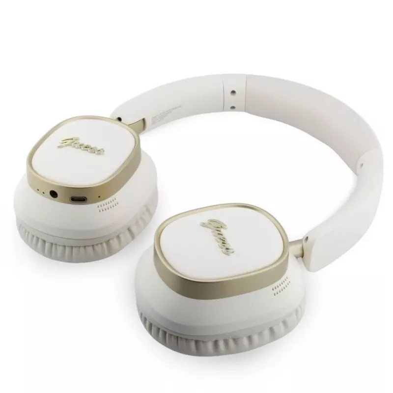 Guess Bluetooth ENC Rectangle Metal Script Over-Ear Kopfhörer Weiß