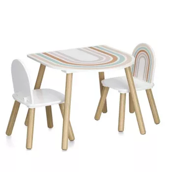 Zeller Present 13536 Kindermöbel-Set - Tisch und 2 Stühle, Weiß/Naturholz, MDF, ab 3 Jahren