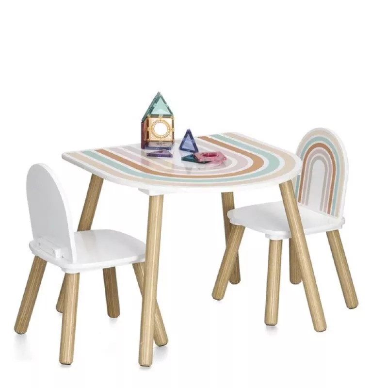 Zeller Present 13536 Kindermöbel-Set - Tisch und 2 Stühle, Weiß/Naturholz, MDF, ab 3 Jahren