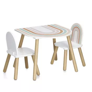 Zeller Present 13536 Kindermöbel-Set - Tisch und 2 Stühle, Weiß/Naturholz, MDF, ab 3 Jahren