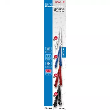Genie 11099 Plastik-Bindekämme, 30 mm Rücken, 21 Ringe, A4, mehrfarbig, 50 Stück