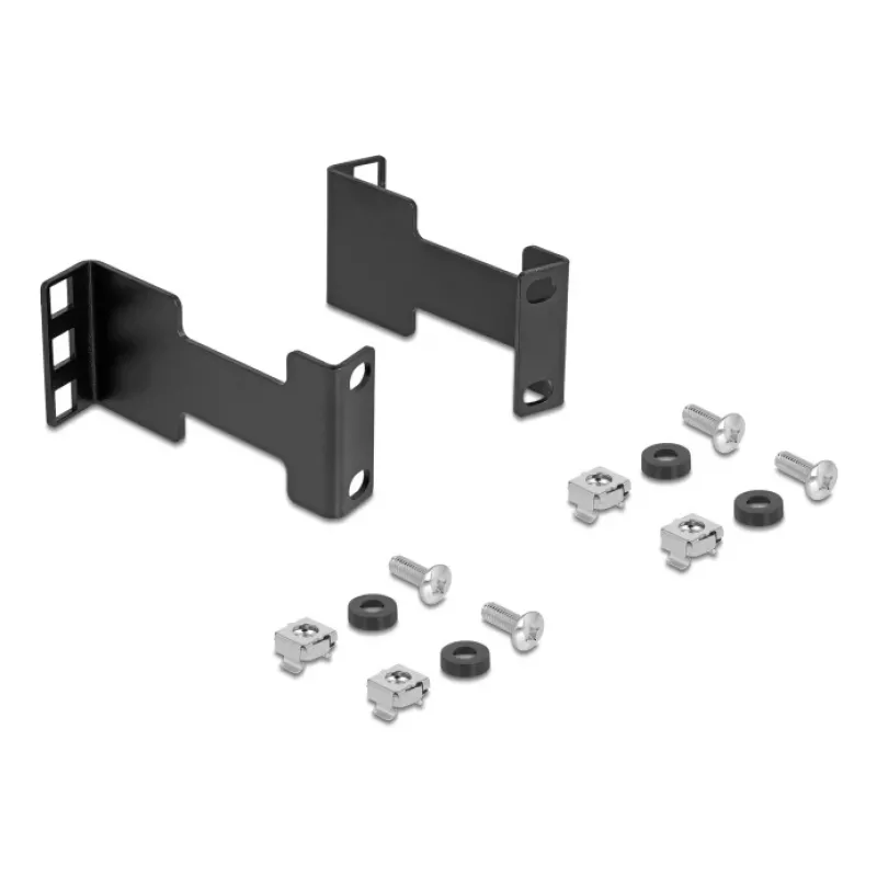 Delock Server Rack Tiefenverlängerungsadapter Montagesatz zur Verlängerung der Einbautiefe um bis zu 10 cm 1U Schwarz