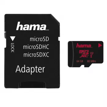 Hama microSDXC 64GB UHS Speed Class 3 UHS-I Lesen 100MB/s Schreiben 30MB/s mit SD-Adapter