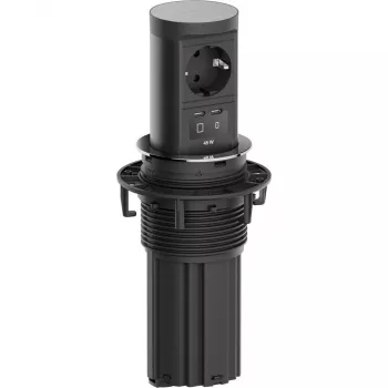 Bachmann ELEVATOR2 Pop-Up Schreibtisch-Stromeinheit mit 1x Schuko-Steckdose und 1x USB-C 45W, Edelstahl-Optik, 2m Kabel