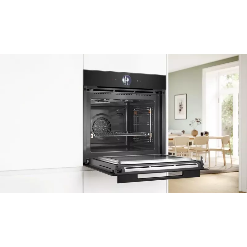 Bosch HMG976KB1 Series 8 Einbau-Mikrowellenbackofen mit Dampfunterstützung, 71 l, Schwarz