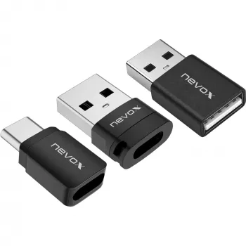 NEVOX Data Blocker (3er-Pack) - USB-A Stecker auf Buchse, reiner Ladeadapter, verhindert Juice Jacking, Schwarz
