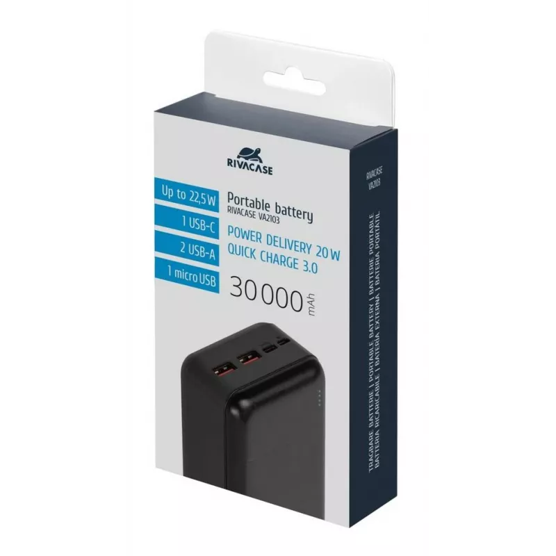 Rivacase VA2103 Power Bank 30000 mAh 22.5W Schwarz