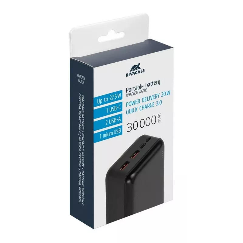 Rivacase VA2103 Power Bank 30000 mAh 22.5W Schwarz