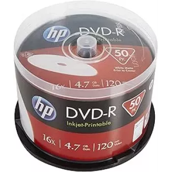 Verbatim HP Inkjet-Printable DVD-R Spindle (50 Discs) - 16x, 4.7 GB, AZO Dye, White Printable Surface