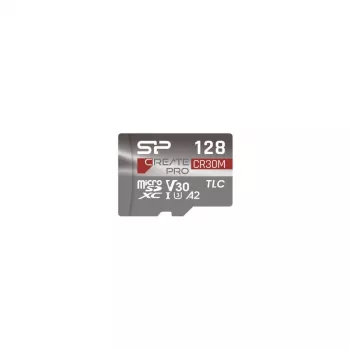 Silicon Power CreatePro CR30M 128 GB microSDXC Speicherkarte mit SD-Adapter, UHS-I U3, V30, A2, Class 10, bis 160 MB/s Lesen