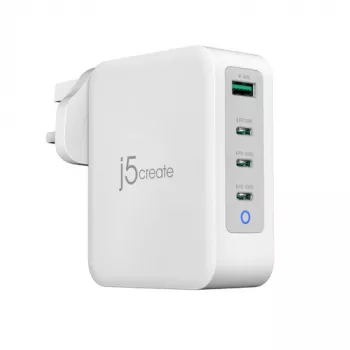 J5CREATE 130W GaN USB-C 4-Port Charger - UK White Grey