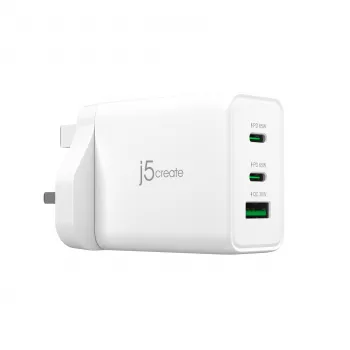J5CREATE 65W GaN USB-C 3-Port Ladegerät UK Weiß