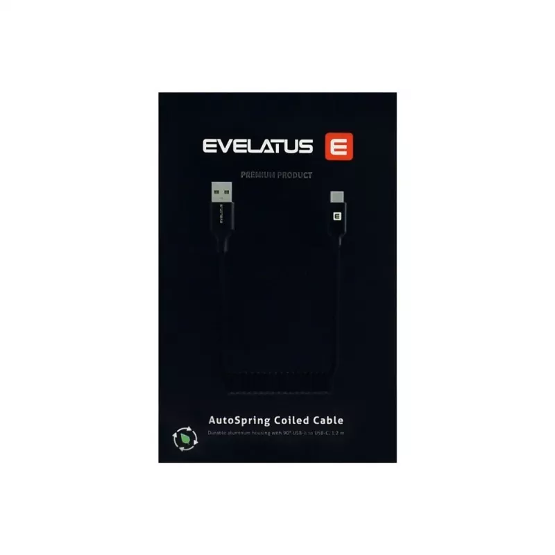 Evelatus AutoSpring Coiled Cable USB A to USB C 1,2m Schwarz