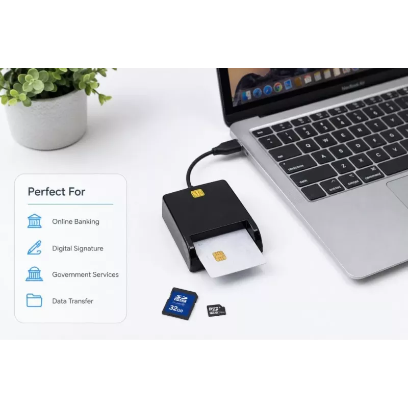 iLike 4-in-1 USB Smart Card Reader mit SIM-, SD- & Micro-SD-Unterstützung, CAC-Lesegerät für Ausweise, Bankkarten, eID und Speicherkarten, Schwarz