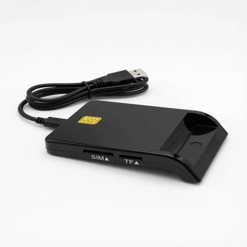 iLike 4-in-1 USB Smart Card Reader mit SIM-, SD- & Micro-SD-Unterstützung, CAC-Lesegerät für Ausweise, Bankkarten, eID und Speicherkarten, Schwarz