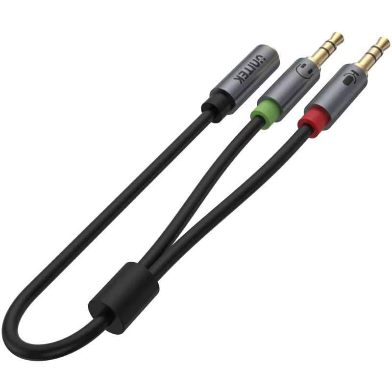 UNITEK Y-C957ABK 3.5mm Mini-Jack Audio Splitter Kabel, Buchse auf 2x Stecker, 20 cm, Schwarz