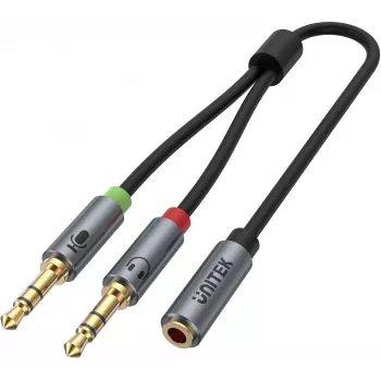 UNITEK Y-C957ABK 3.5mm Mini-Jack Audio Splitter Kabel, Buchse auf 2x Stecker, 20 cm, Schwarz