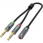 UNITEK Y-C957ABK 3.5mm Mini-Jack Audio Splitter Kabel, Buchse auf 2x Stecker, 20 cm, Schwarz