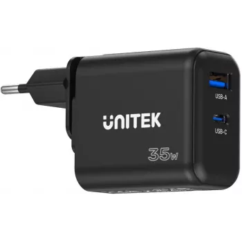 UNITEK GaN PD 35W USB-C + USB-A Wandladegerät Schwarz