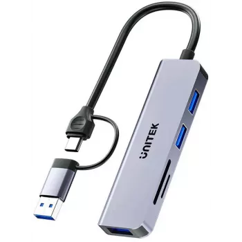 UNITEK 5-in-1 USB-C Hub mit SD- und MicroSD-Kartenleser, 5 Gbit/s, Space Grey