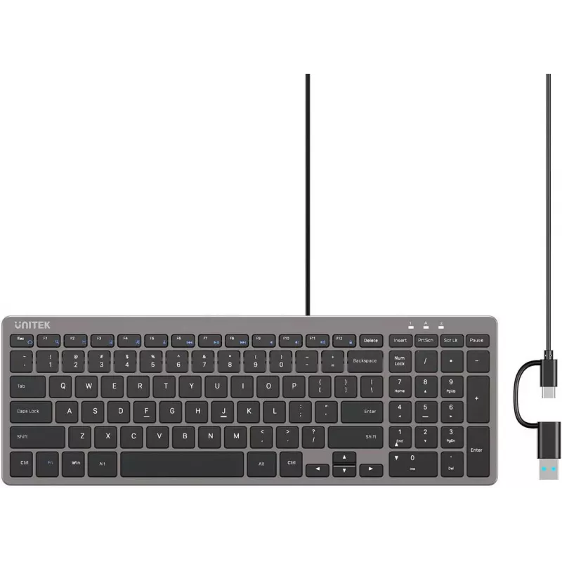 UNITEK SlimTap Leichte kabelgebundene Büro-Tastatur USB-C/USB-A