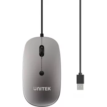 UNITEK SlimTrack 1600DPI Wired Optical Mouse, Schwarz