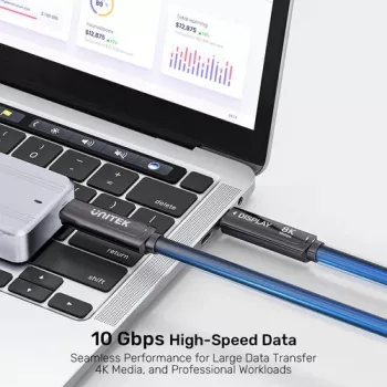 UNITEK USB-C Active Optical Cable 5m - 10Gbps, PD 60W, 8K@30Hz, Schwarz