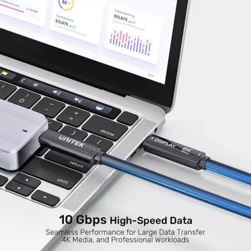 UNITEK USB-C Active Optical Cable 5m - 10Gbps, PD 60W, 8K@30Hz, Schwarz