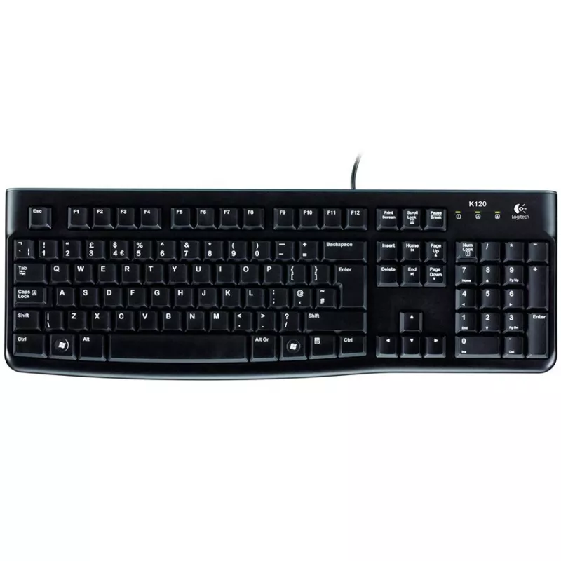 Logitech Tastatur K120 RU - Kabelgebunden USB Vollgröße Russisches Layout, spritzwassergeschützt, Schwarz