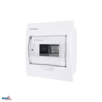 SCHELINGER A80-RDP-IP40-NPE-08P Unterputz-Verteiler IP40, 8 Module, 1 Reihe, 8N+8PE Klemmen, transparente Tür, weiß