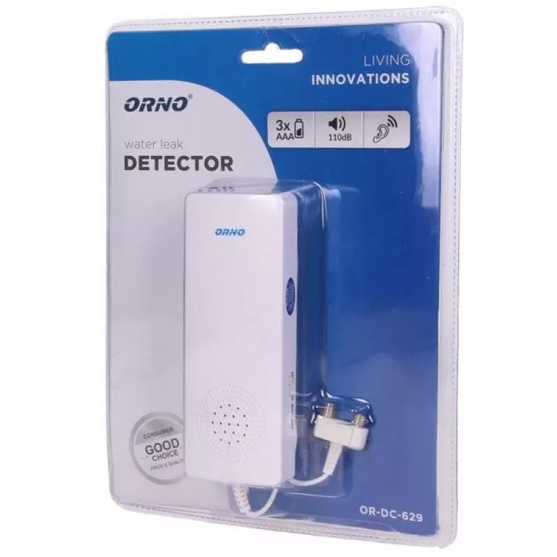 ORNO OR-DC-629 Batteriebetriebener Wasserleckmelder mit akustischem und optischem Alarm, Weiß