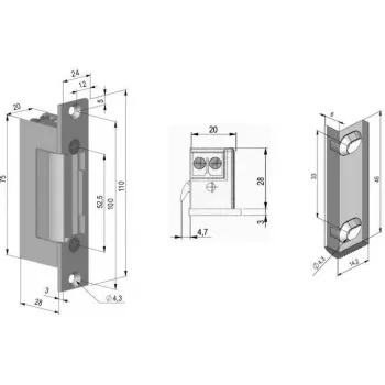 SCOT ES-S12DCN PROFI Symmetrische stromsparende elektrische Türöffnerfalle 12V DC Fail-Secure