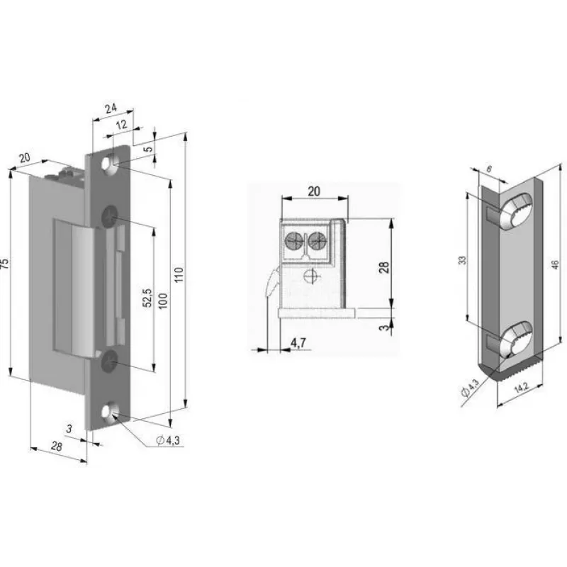 SCOT ES-S12DCN PROFI Symmetrische stromsparende elektrische Türöffnerfalle 12V DC Fail-Secure