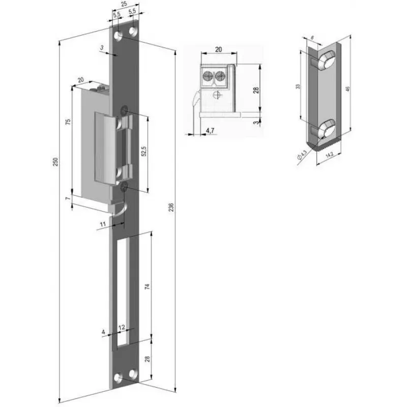 SCOT ES-S12DC-RS PROFI Symmetrischer reversibler Elektro-Türöffner mit Signalisierung, 12V DC
