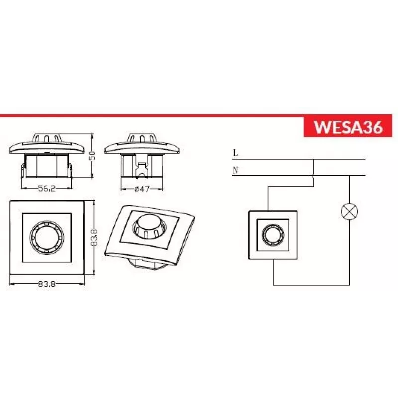 VCX WESA LC 36A LED Rotary Dimmer 200/600W Weiß