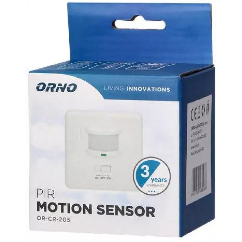 ORNO OR-CR-205 PIR-Bewegungsmelder, 360°, 6 m, 230 V, Weiß, Deckenunterputzmontage