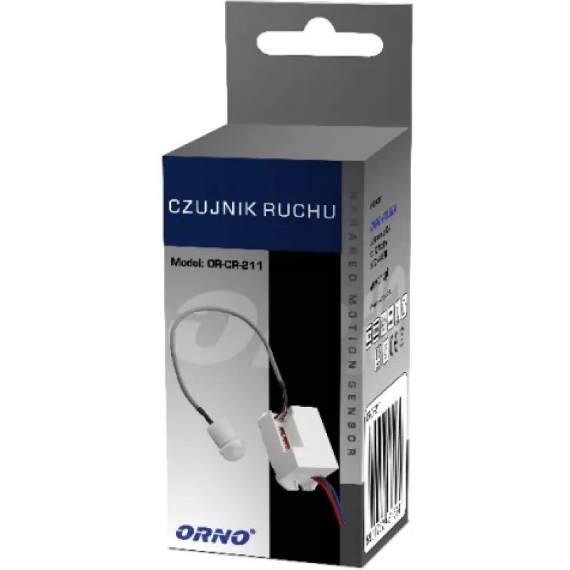 ORNO OR-CR-211 Miniatur-PIR-Bewegungsmelder, 230V, 120°, 6m, IP20, Weiß
