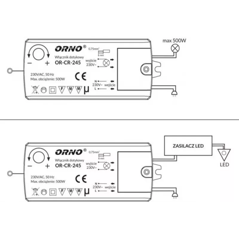 ORNO OR-CR-245 Berührungsloser induktiver Näherungsschalter für LED-Beleuchtung, Schwarz