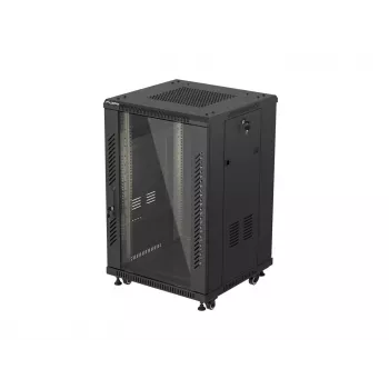 Lanberg 19 Zoll 18U 600x600 Schwarzer Standschrank mit Glastür (Flat Pack)