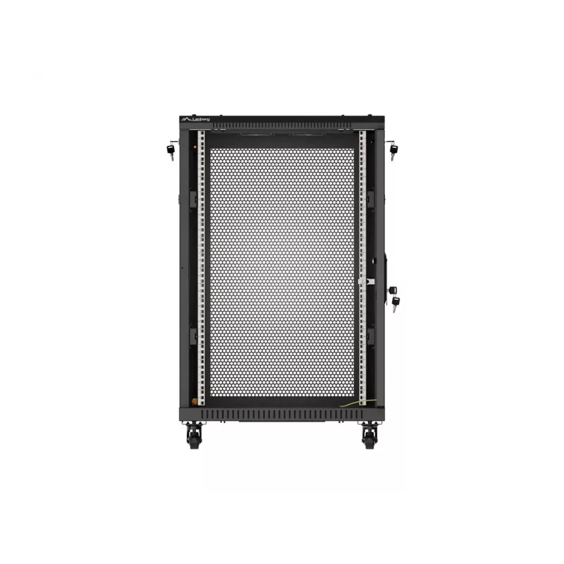 Lanberg 19 Zoll 18U 600x600 Schwarz Stand-Rack-Schrank mit perforierter Tür (Flat Pack)