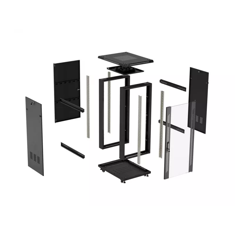 LANBERG 18U 19-Zoll Stand-Server-Rack-Schrank 600x800mm Schwarz mit gehärteter Glastür (Flat Pack)