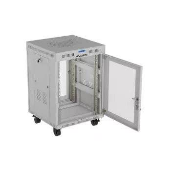 Lanberg FF01-6615-23SL Freestanding 19 Zoll Rack-Schrank 15U 600x600 Grau Perforierte Tür LCD Flat Pack