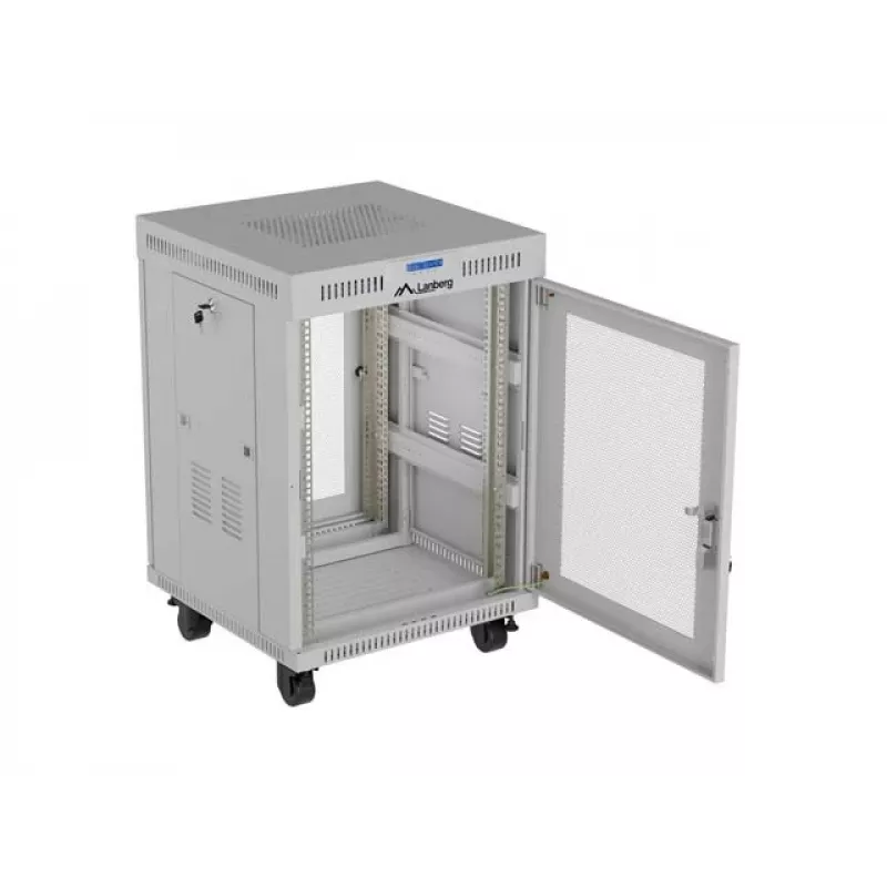 Lanberg FF01-6615-23SL Freestanding 19 Zoll Rack-Schrank 15U 600x600 Grau Perforierte Tür LCD Flat Pack
