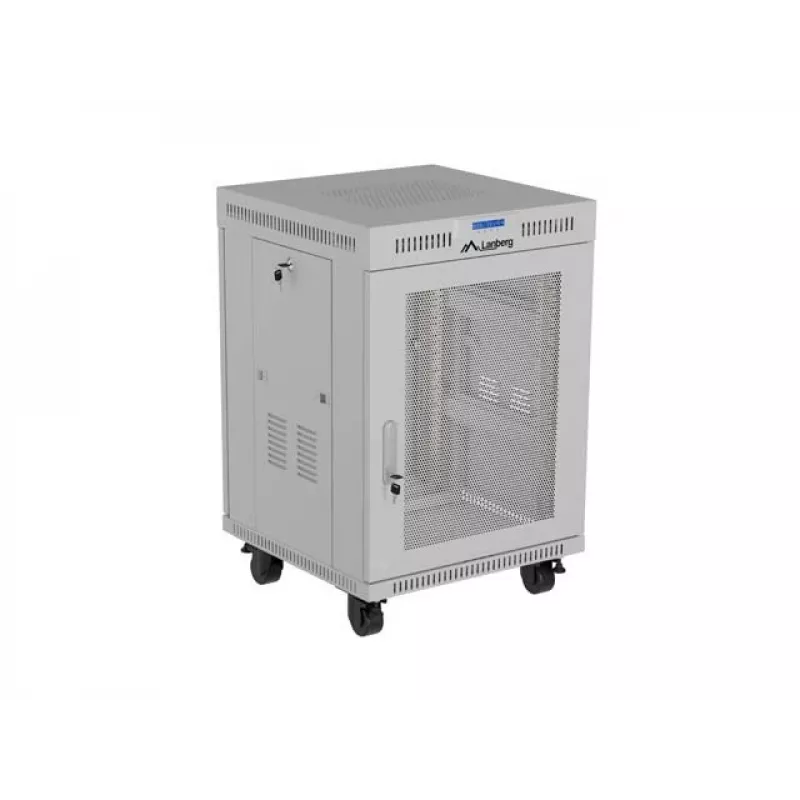 Lanberg FF01-6615-23SL Freestanding 19 Zoll Rack-Schrank 15U 600x600 Grau Perforierte Tür LCD Flat Pack