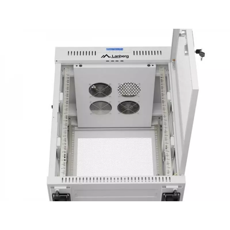 Lanberg FF01-6615-23SL Freestanding 19 Zoll Rack-Schrank 15U 600x600 Grau Perforierte Tür LCD Flat Pack